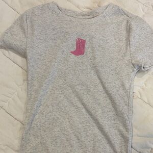 Aeropostale Light Gray Tee with Pink Boot Design